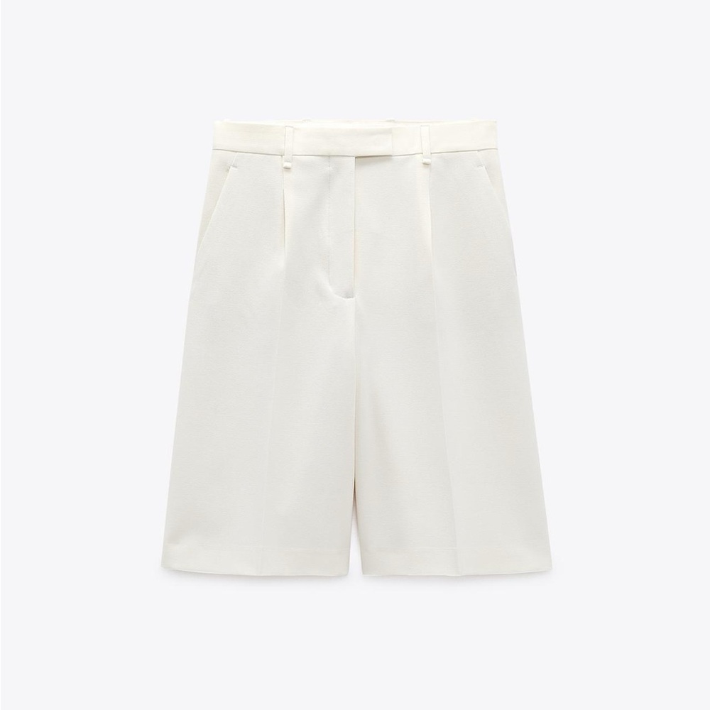 New Zara Cream Bermuda Shorts Tailored High-Waisted